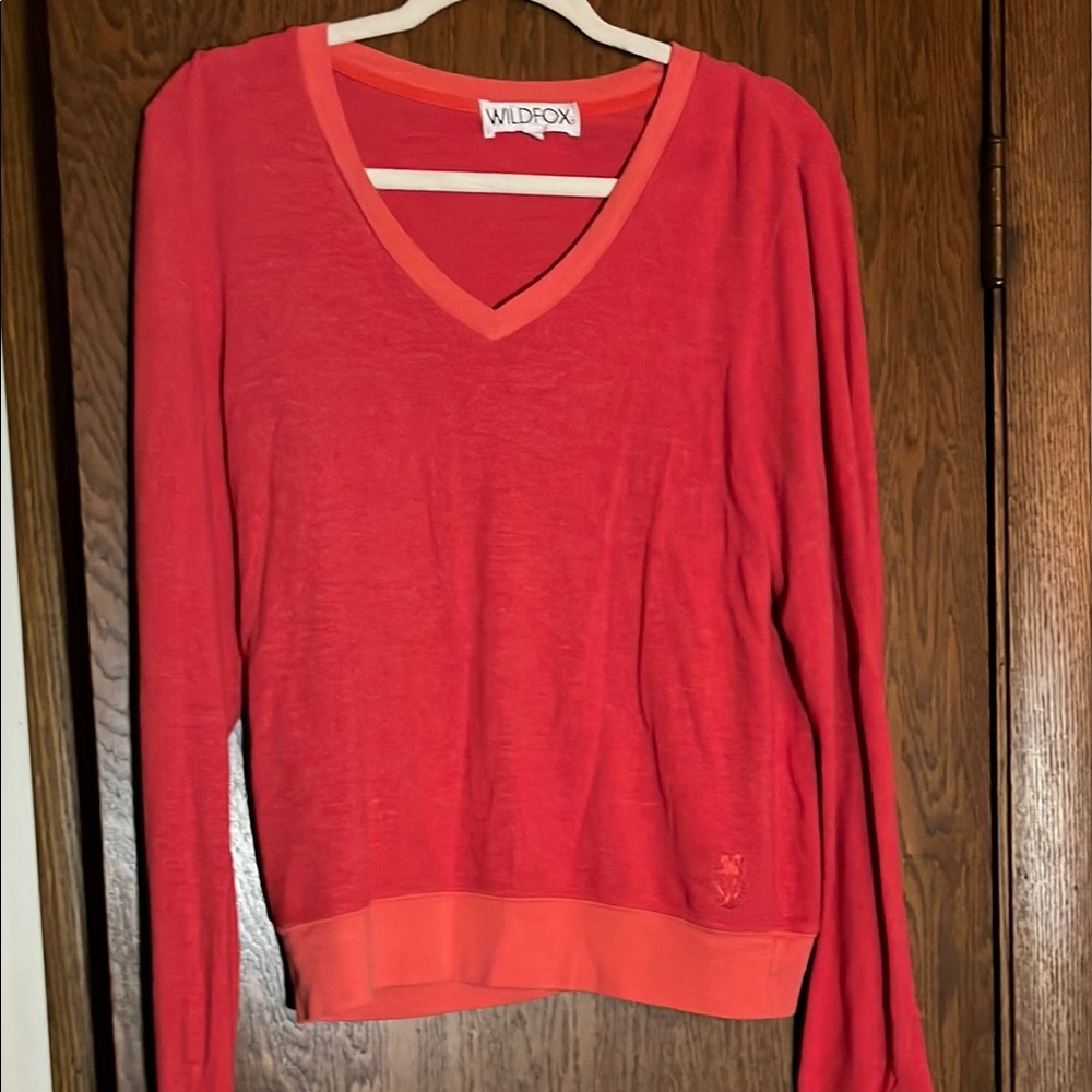 Wildfox Red V-Neck Sweatshirt Jumper Size XS